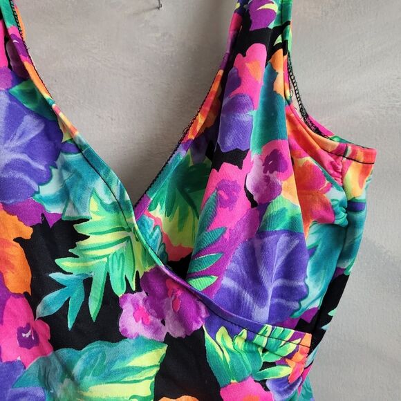 Swim Shaper One Piece Floral Bold Color Vintage Size 16 - Picture 2 of 10